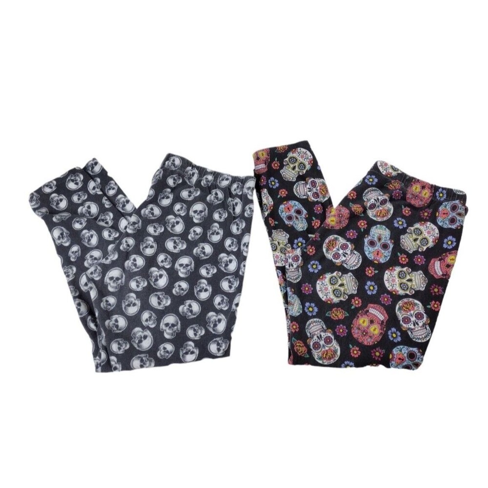Skull Womens XXL Leggings Stretch Sugar Skulls Lot of 2 Halloween Headphone NOBO